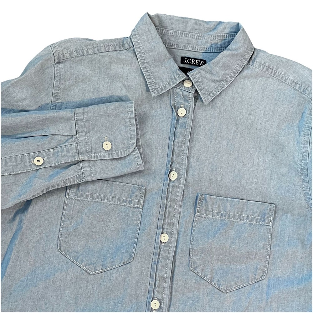 J.Crew Womens Size 2 Classic Blue Long Sleeve Button Up Chambray Shirt‎ Cowgirl